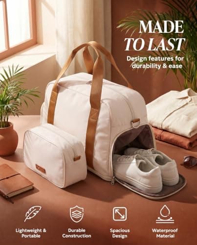 LUGG Duffle & Toiletry Bag Set – Waterproof Travel Bags for Men & Women – Lightweight, Durable 230D Twill Fabric – Fits EasyJet Cabin Size – Expandable Design – Stylish & Spacious Storage- Cream — view 4