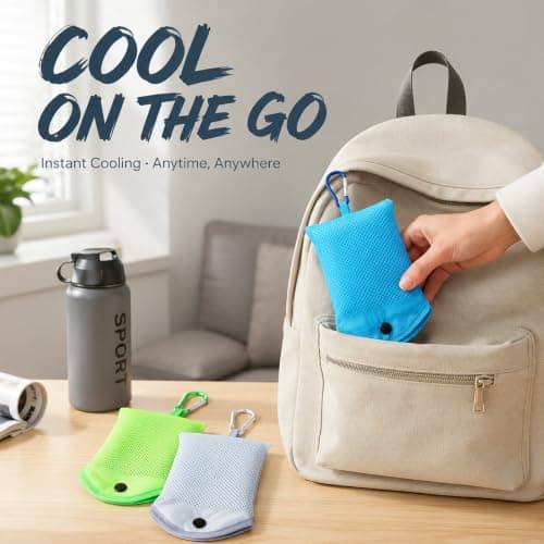 3-Pack Cold Towels for Gym and Sports, 30x80cm Ice Towel Set, Cooling towels for hot weather, neck cooling wrap with carabiner bags. Gray, Sky Blue, Green — view 6