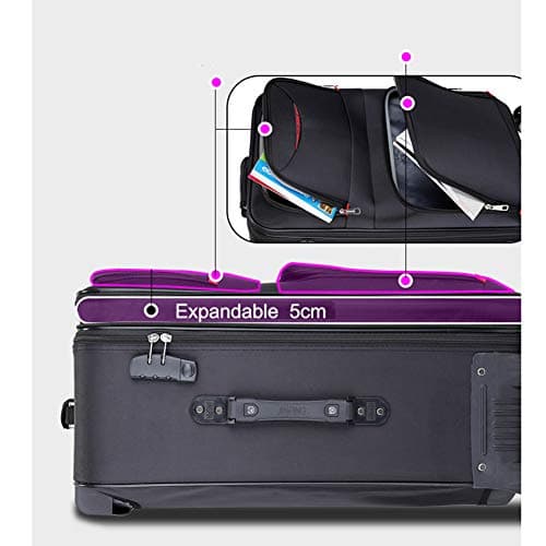 HLXB Large Capacity Luggage Suitcase Trolley, Flexible Spinner, high Density Oxford Fabric with USB Rechargeable Port,Purple, Brown, Black — view 4