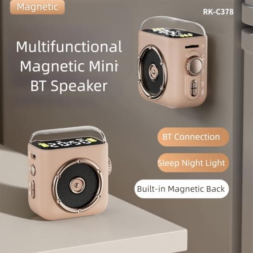 Risveglio Magnetic for Mini Speaker with Night Light and Time Display, Portable Retro Clip-On Audio Dock Outdoor Travel, 400mAh (Pink) — view 2