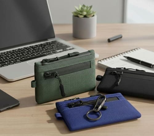Trowik Zip Pouch Mens Wallets Cash and Card Zip Wallet Weatherproof Fabrics, YKK Zipper, EDC Pouch for Men with Carabiner for Outdoor Travel (Olive Green) — view 3