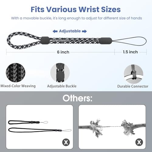 FgofhFu 6PCS Adjustable Wrist Strap Hand Lanyard with Movable Button for Cellphone,Phone,Camera,GoPro, PSP, Flashlight,Keys, Keychains, USB Flash Drives and More Device, Multi-Color — view 6