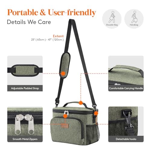 Lifewit 9L Insulated Lunch Bag for Men, Cool Bag for Lunch Box, Dark Green — view 6