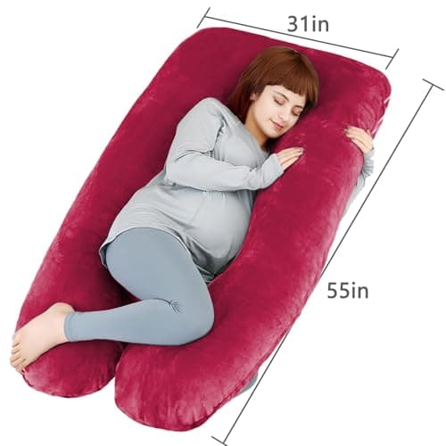 TaiBest U Shaped Full Body Pregnancy Pillow with Removable Cover for Maternity Women,Pregnancy Pillows for Sleeping,Support for Back, Legs, Belly,55 Inch Pregnancy Pillow for Women (Cotton, Red) — view 2