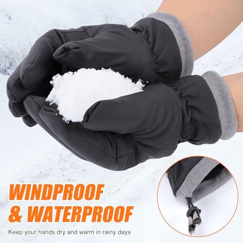 Winter Thermal Gloves for Men Women Waterproof Warm Ski Glove with Fleece Lining Windproof Drawstring Touchscreen Gloves for Cold Weather Cycling Driving Skiing Running (Black, L) — view 4