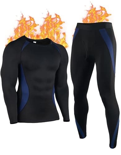YESWEL Thermal Base Layer for Men, Long Johns & Long Sleeve Tops, Ski Thermal Underwear Set, Quick Dry Fleece Lined Bottoms (Blue, L)
