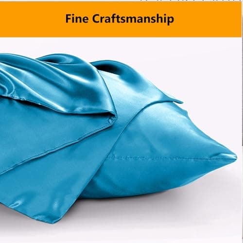 My home store Teal Blue Silk Pillow Cases 2 Pack - Antibacterial Hypoallergenic Travel Pillowcases Silk Standard Size 50x75 cm — view 5
