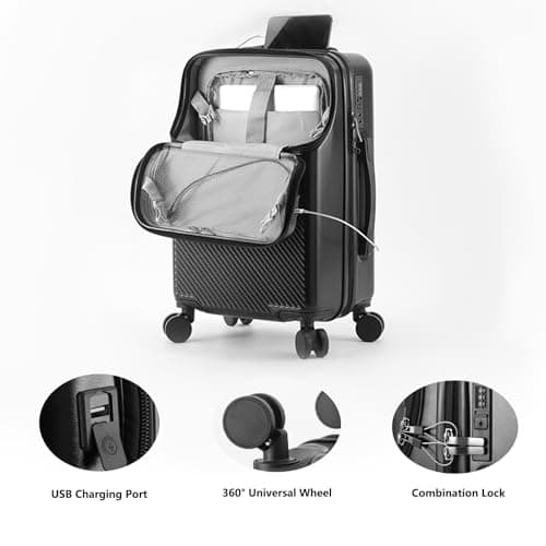 20 Inch Carry On Luggage with Cup Holder,Front Opening Suitcase Cabin Size — view 2