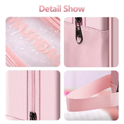 4 Pcs Clear Travel Toiletries Bag for Women, Travel Toiletry Bags Clear Wash Bag for Toiletries, PVC Waterproof Makeup Bag for Women and Girls (Pink) — view 3