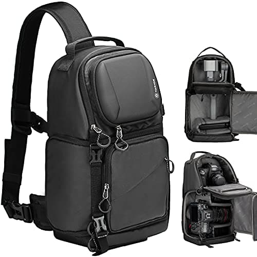 TARION Camera Sling Bag for Travel - Compact Photography Shoulder Bag with Side Access Waterproof Rain Cover for DSLR SLR Mirrorless Cameras Black TR-S