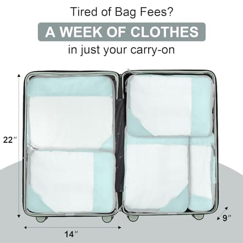 Compression Packing Cubes for Suitcases, Organizer Cubes for Travel Essentials, Luggage Suitcase Organizer Bags Set, Lightweight Packing Organizers as Travel Accessories (Set of 5, Lake Blue) — view 6