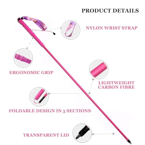 OKHEALING High Strength Carbon Fibre Trekking Poles 2 pcs, Folds Into 5 Sections, Lightweight and Strong, Protects Joints, Suitable for Hiking, Trekking and Mountaineering (Pink, 130cm) — view 3