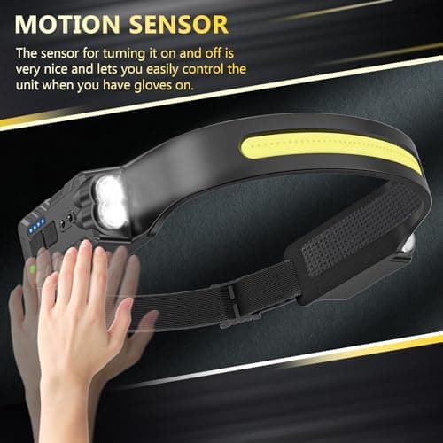 Diboniur Head Torch Rechargeable, Running Head Torch with 8 Lighting Modes, 340° Wide Angle Head Torches LED Super Bright Rechargeable with Motion Sensor,IPX4 Waterproof Lumilight Headlamp for Camping — view 4