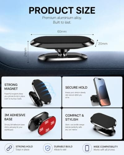 ONYXX Electronics Magnetic Car Phone Holder, Dashboard Phone Mount with 360° Rotation, Strong Magnetic Car Mount, Universal Phone Holder Compatible with iPhone, Samsung & Most Smartphones — view 2