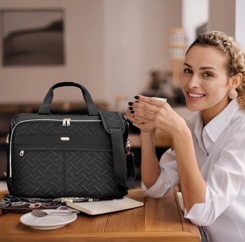 WIRABO 17.3 Inch Laptop Bags for Women, Computer Bag Briefcase for Women Large Messenger Bag Shoulder Business Work Teacher Office Travel Waterproof Black-heart — view 3