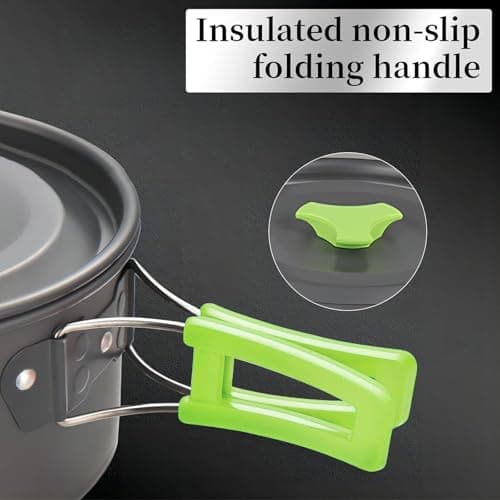 Hoquare Camping Cookware Set, 3pcs Nonstick Outdoor Aluminum Lightweight Camping Pan and Pot Set, Portable 2-3 People Camping Cooking Kit for Travel, Camping, Hiking, Picnic, BBQ，Green — view 2