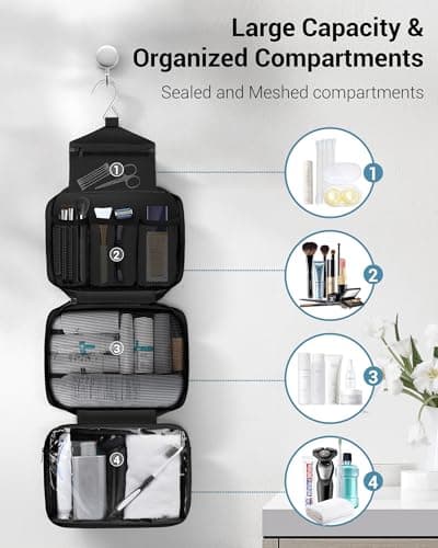 Maliton Hanging Toiletry Bag, Waterproof Wash Bag with 4 Compartments — view 3