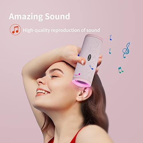 HEYSONG Portable Bluetooth Speaker, Waterproof Wireless Outdoor Speakers with LED Light, Enhanced Bass, IPX7 Floating, 40H Play, TF Card, True Wireless Stereo for Party, Shower, Gifts for Women - Pink — view 2