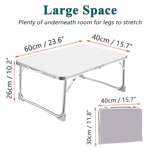 Small Folding Table, Compact 2ft Foldable Camping Picnic Low Table, Portable Fold Up Outdoor Garden Dining Table, Lightweight Aluminum Collapsible Side Table for Drink Tea Coffee Fishing, 60x40x26cm — view 3