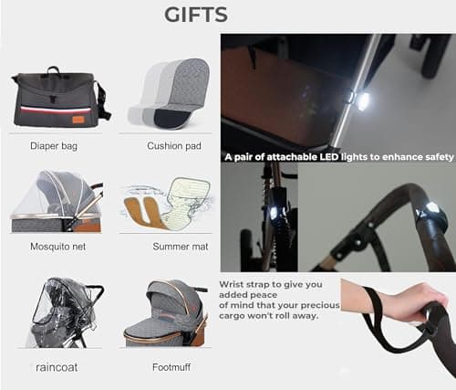 Baby Pram with Car Seat Lightweight Buggy Stroller Foldable Pushchair 3 in1 Baby Travel System Newborn Toddlers (Black - Rose Gold) — view 2