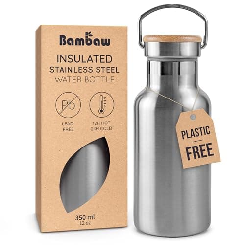 Bambaw Insulated Water Bottle Stainless Steel 350 ml, Wide Mouth for Easy Cleaning, 350ml Insulated Water Bottle Metal, Reusable, Lightweight & Rust-Resistant, Great for Travel (Natural Steel)