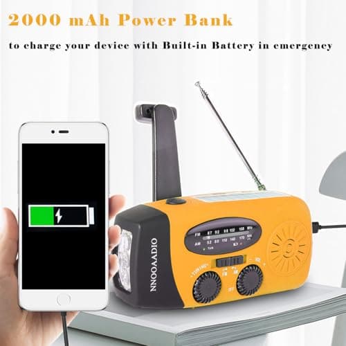 NNOOAADIO Wind Up Solar Hand Crank Radio, 2000mAh SOS Alarm for Camping — view 4