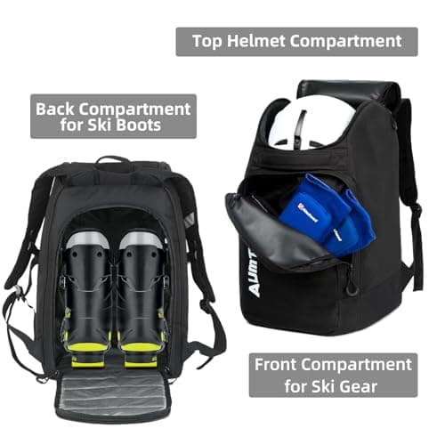 AUMTISC Ski Boot Backpack Boot Bag Ski Backpack for Boots Helmet Boot Helmet Goggles Gloves Ski Equipment — view 4