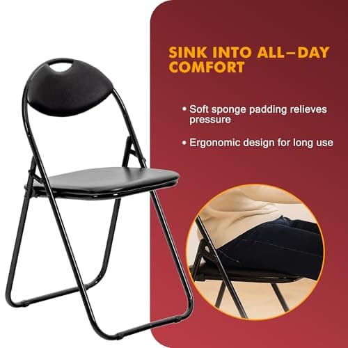 Meown Folding Chair Padded Paris Faux Leather, Black, Comfortable Space Saving Foldable Dining & Office Chairs, Durable Steel Frame with Soft Cushion Seat, Portable & Easy to Store, Max Weight 114 kg — view 5