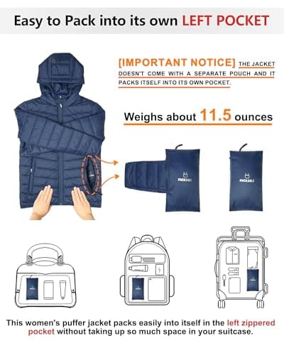 Outdoor Ventures Women's Winter Lightweight Puffer Jacket with Hood, Warm, Short, Packable, Quilted, Transitional, Padded Jacket for Ladies, Lined for Hiking, Travel Navy Blue L — view 2
