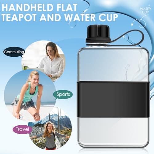 Ghshanog Flat Water Bottle for Purse,500ML Portable Square Water Bottle with Handle,Tritan Slim Water Bottles Leak-Proof Travel Flask Mug for Mountain Climbing, Camping, Parties, School — view 6