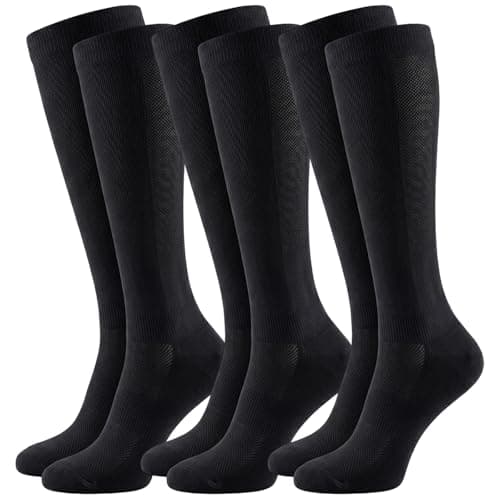 YANJINGSHE 3 Pairs Compression Socks for Women – 20-30mmHg Graduated Compression Knee High – for Nurses, Flying & Long Standing – Relieve Swelling & Varicose Veins – Black
