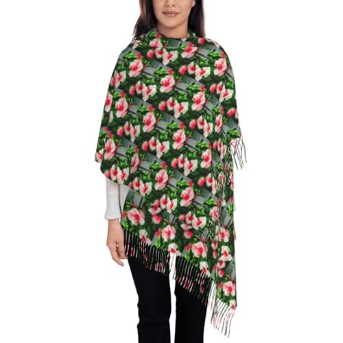 Hibiscus Flowers Print Elegant Fringe Scarf Shawl Wrap For Women Winter Fall Spring Travel Accessory Gift — view 3