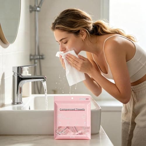 Travel Face Towels - 6Pc Compressed Cotton Washcloth Pack, Portable Expandable Cleaning Towel Set, Soft Absorbent Hygiene Cloth | for Fitness Gym Camping Hiking Hotel Resort Beach Outdoor Use — view 3