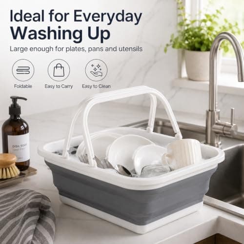 Collapsible Washing Up Bowl – Foldable Silicone Basin with Handles for Camping & Home, Lightweight Pop Up Washing Bowl for Caravan, Outdoor Travel or Kitchen Use (39 * 28 * 17CM) — view 6