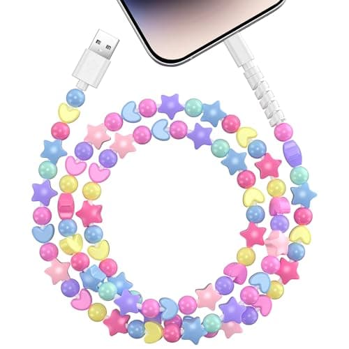 Coolden for iPhone Charger Cable 1M 66W 3A Fast Charging Phone Charger Cables Cute Stars Beaded Girls Women iPhone Charging Cable for iPhone 14 13 12 11 Pro Max XS XR X 8 7 6, iPad and iPod-Colorful