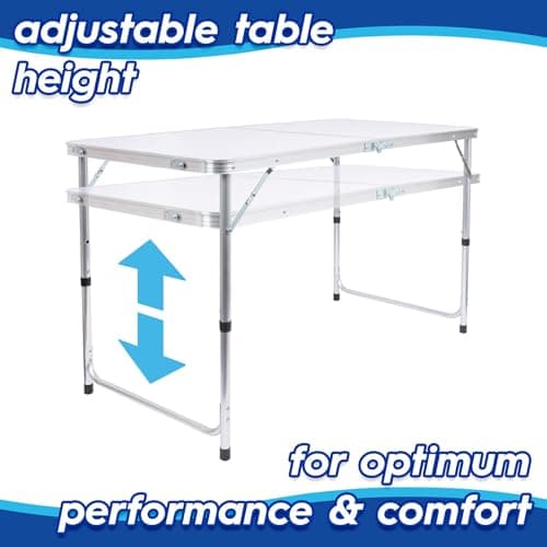 Harbour Housewares 120cm (4ft) Height Adjustable Aluminium Folding Picnic Table with 4 Chairs - White - 4-Seater Foldable Portable Outdoor Garden Patio Camping BBQ Dining Trestle Furniture — view 5