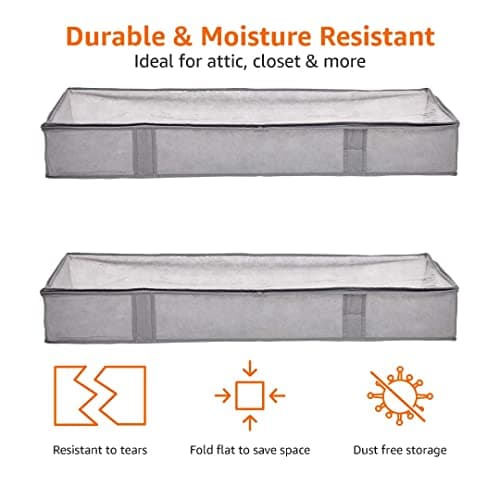 Amazon Basics Underbed Storage Bag with Zipper and Transparent Vinyl Top, 2-Pack, Grey, 45.7 x 106.7 x 15.2 cm — view 2