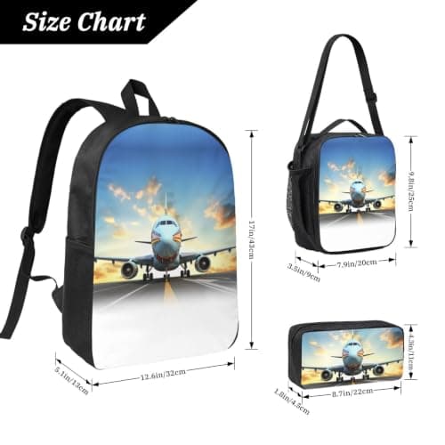 QMKFWT backpack airplane Backpack Set 3 PCS - 17 Inch Laptop Backpack with Lunch Bag, Waterproof Daypack Insulated Lunch Box Large Capacity Coin Pouch Personalized Gift — view 3