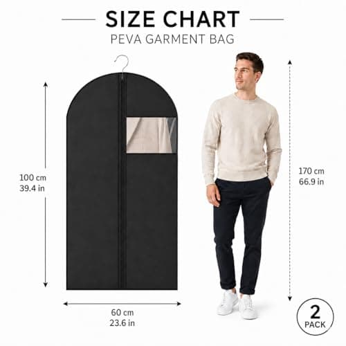 Sytinnice 6 Pack Dress Bags Covers Long 60 x 100 cm / 24 x 40 in, PEVA Hanging Garment Bags with Zipper, Waterproof Dustproof Clothes Covers for Suits, Shirts, Jackets, Short Dresses, Coats — view 2
