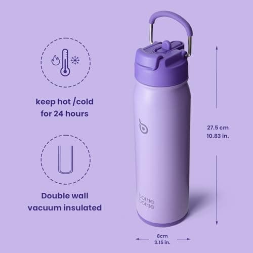 BOTTLE BOTTLE Insulated Water Bottle Stainless Steel 700ml（24oz） Bike Water Bottles with Straw and Adjustable Lid Daily Drink Flask Pill Organizer (purple) — view 5