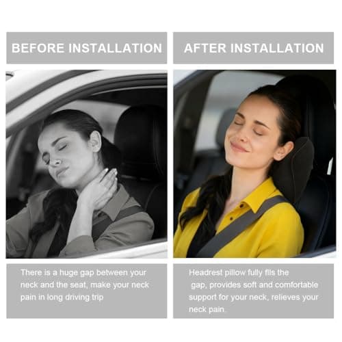 Alaoo Car Neck Support Pillow, Car Seat Headrest for Relieving Neck Fatigue with Adjustable Strap, Soft Memory Foam and Breathable Removable Cover for Passenger or Driver, Black Border — view 5