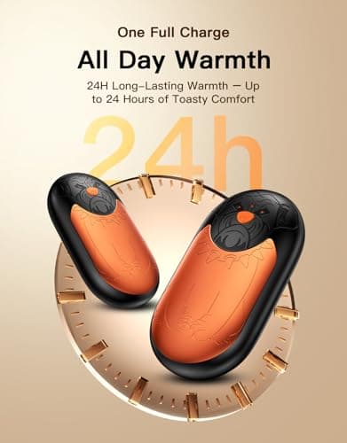 24 Hr Heating Hand Warmer Rechargeable 2 Pack | 6000mAh Electric Hand Warmers with 3 Heating Modes, USB Reusable Portable Pocket for Women Men Camping Hunting Golf(Orange) — view 3