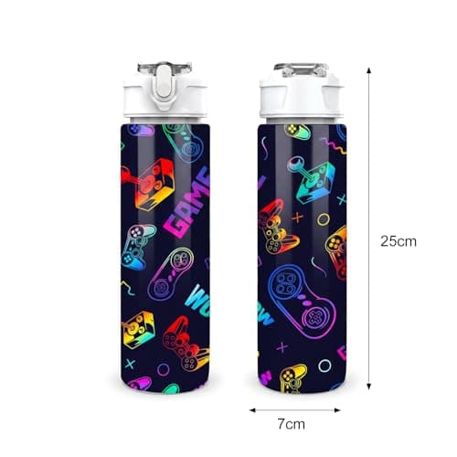 Susfyhya Boys Water Bottle with Straw, Game Drinks Bottle with Flip Top Lid, Leakproof Drinking Bottles for Adults Teen, Gaming Water Bottles for School, Sport & Travel, Gamer gifts for Boys (750ml) — view 2