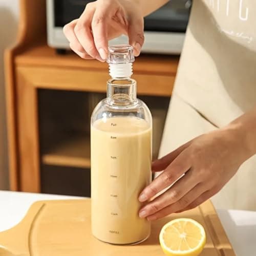 1 Litre Glass Water Bottle with Glass Lid | Large-capacity 34oz Desk Bottle With Time Markings | BPA Free Drinkware 1000 ml — view 5