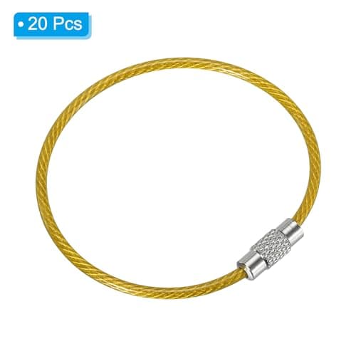 PATIKIL 5.9" Length Wire Keychain Cable, 20 Pack Stainless Steel 2mm Key Ring Loop for Outdoor Hiking Hanging Luggage Tag Keys ID Card, Gold Yellow — view 3