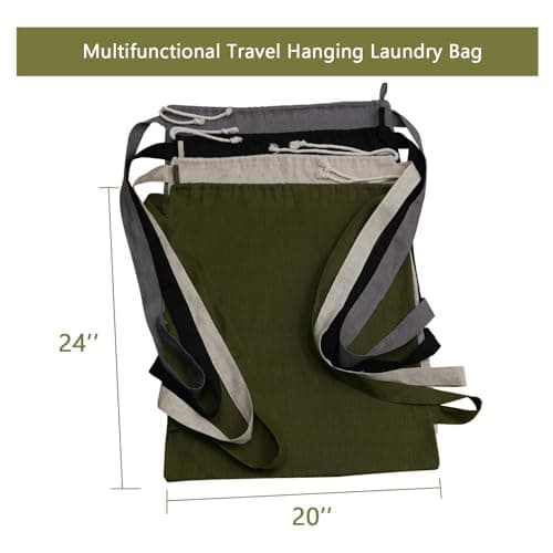 HSOFTIFY 100% Linen Travel Backpack Laundry Bag with Shoulder Straps, Linen — view 3