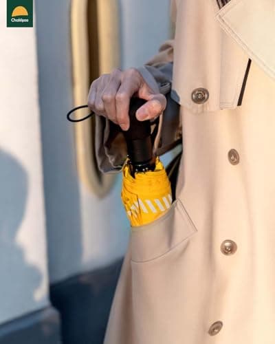 Chakipee Umbrella Windproof Strong Compact Travel Yellow Pocket Automatic Reflective Safety Strip Folding Outdoor for Rain Inverted Umbrellas for Men and Women 8 Ribs Double Canopy Portable — view 5