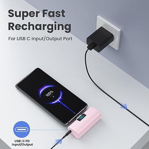 Power Bank Portable Charger for iPhone, Upgraded 5200mAh PD USB C Fast Charging Battery Pack, Ultra-Compact Powerbank Compatible with iPhone 17/16/15 Series, Samsung S25/24 Series, Huawei etc-Pink — view 2