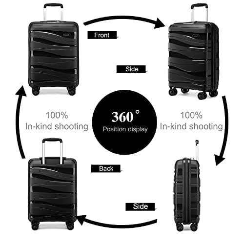 Kono Suitcase Sets of 2 Piece Lightweight Carry On Hand Cabin Luggage Polypropylene Hard Shell Suitcase with TSA Lock Spinner Wheels Travel with Beauty Case (Set of 2, Black) — view 3