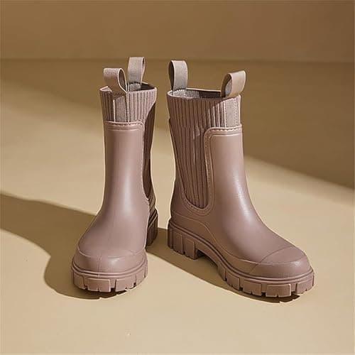 DFSDJEUW Wellies Boots Women Waterproof Short Chelsea Wellington Gardening Shoes, Rain Boots Ladies Festival Boot Non-Slip for Outdoors Activities Camping Garden Fishing walking shoes women Gold 6.5 — view 4